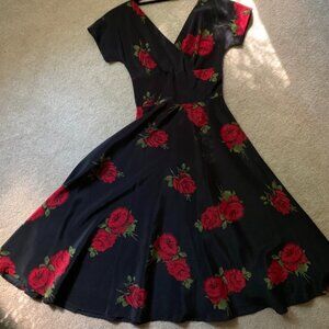 Stop Staring Red Rose Swing Dress Black Dita